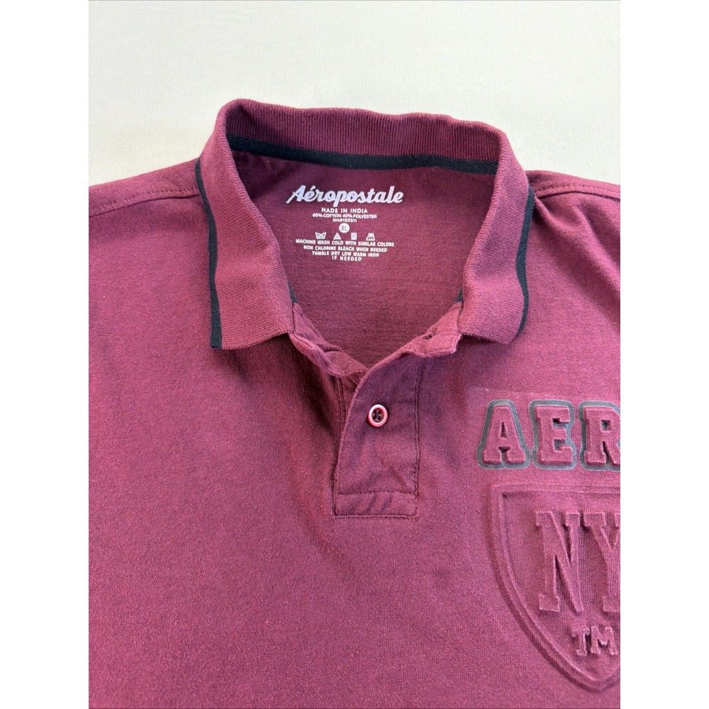 Aeropostale Men's Size XL AERO NYC Maroon Short Sleeve Polo Shirt - Picture 2 of 9
